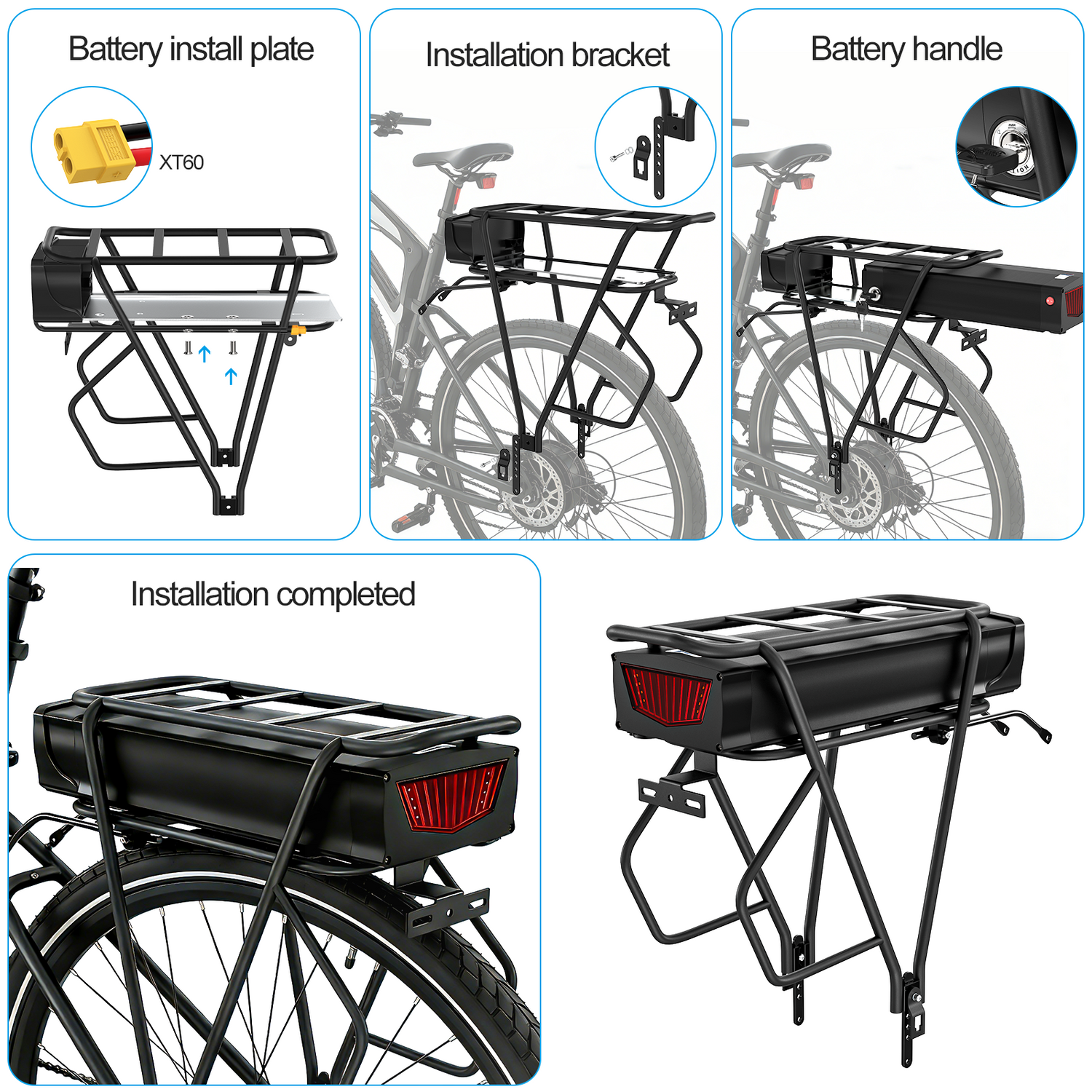 48V 20AH BMS30A Rear Rack Ebike Battery Pack for 500W 750W 1000W Motor【EU Stock】