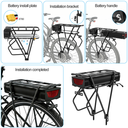 48V 20AH BMS30A Rear Rack Ebike Battery Pack for 500W 750W 1000W Motor【EU Stock】