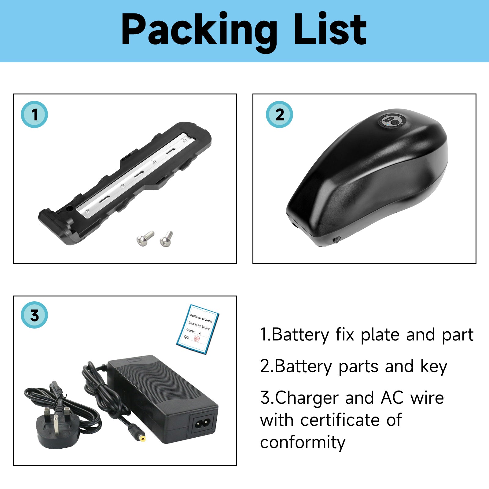 52V 31AH 60V 26AH Super Capacity Rechargeable Li-ion Ebike Battery LG5200mAh cells with 3A charger for 0-1500W-2000W motor【UK Stock