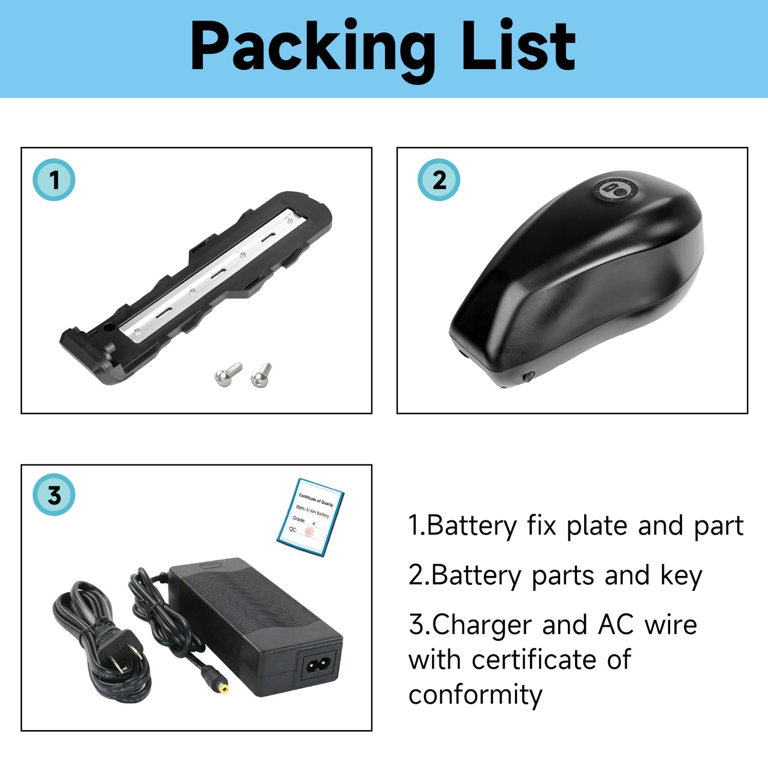 S063 52V 31.2AH 60V 26AH Super High Capacity Rechargeable Lithium Iron Ebike Battery LG 5200mAh cells with 3A charger for 0-1500W-2000W motor【US Stock
