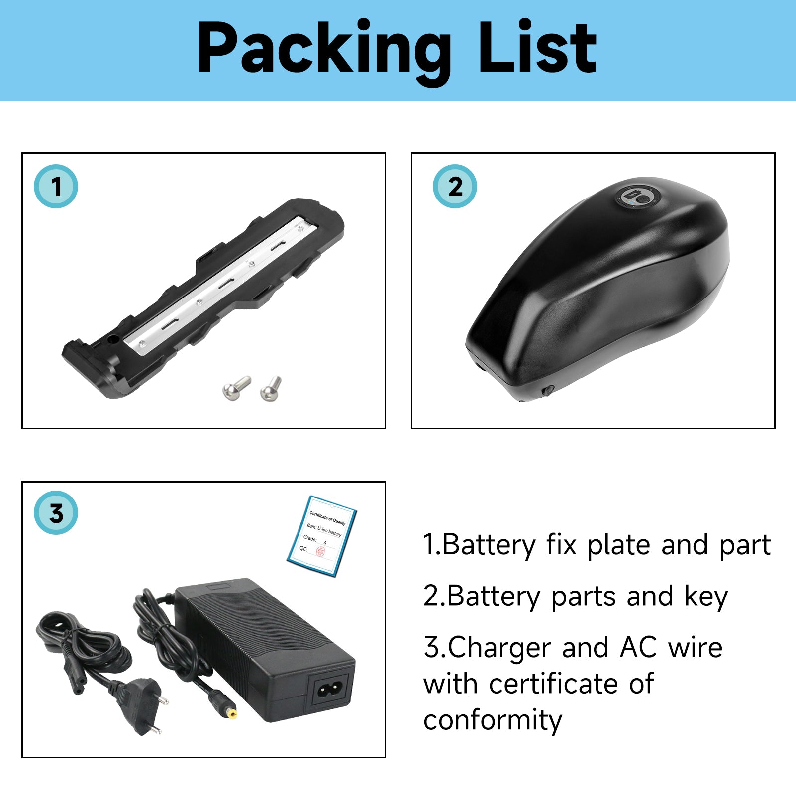 48V 52V 60V 24AH 28.8AH 33.6AH Super Capacity Rechargeable Li-ion Ebike Battery LG 4800mAh cells with 3A charger for 0-1500W-2000W motor【EU Stock