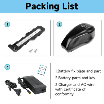 48V 52V 60V 24AH 28.8AH 33.6AH Super Capacity Rechargeable Li-ion Ebike Battery LG 4800mAh cells with 3A charger for 0-1500W-2000W motor【EU Stock