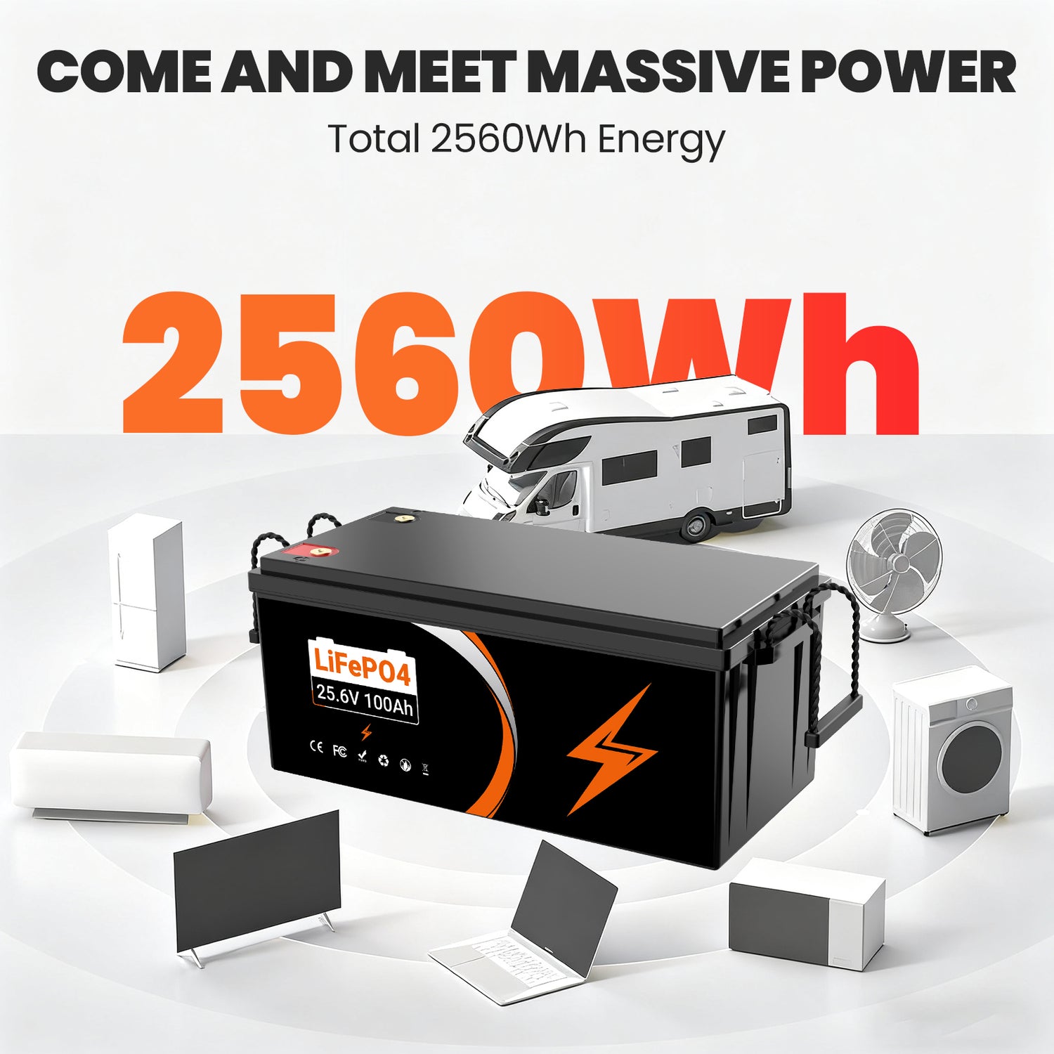 U205 25.6V 100AH Deep Cycles Life Rechargeable LiFePo4 Li-ion Battery For Outdoor Standby/RV/Tent Truck/Camper/Household Energy Storage【USA STOCK】