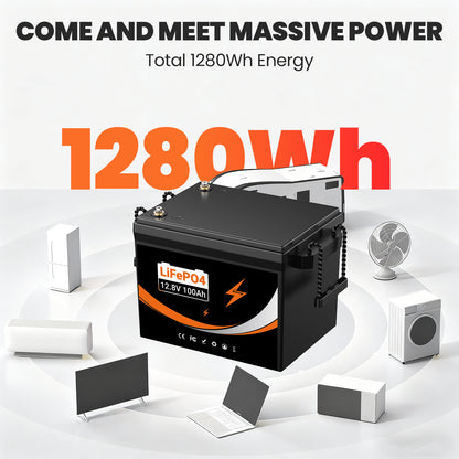 U206 12.8V 100AH Deep Cycles Life Rechargeable LiFePo4 Li-ion Battery For Outdoor Standby/RV/Tent Truck/Camper/Household Energy Storage【US STOCK】