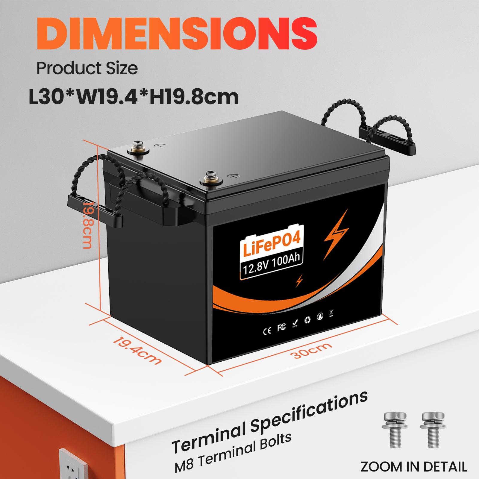 U206 12.8V 100AH Deep Cycles Life Rechargeable LiFePo4 Li-ion Battery For Outdoor Standby/RV/Tent Truck/Camper/Household Energy Storage【US STOCK】